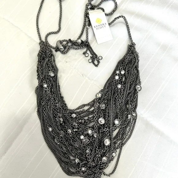 NWT Rare & Retired Kendra Scott Anastasia Bib Statement Necklace Hematite & CZ’s - Picture 8 of 17